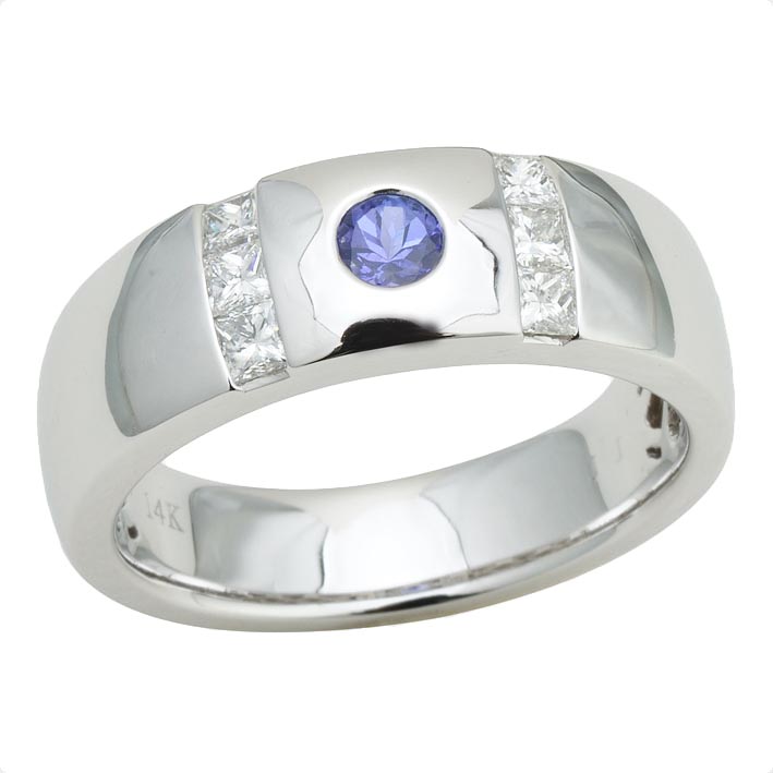 14k White Gold Men's .50ctw Diamond .26ct Tanzanite Ring at Tanzanite.com