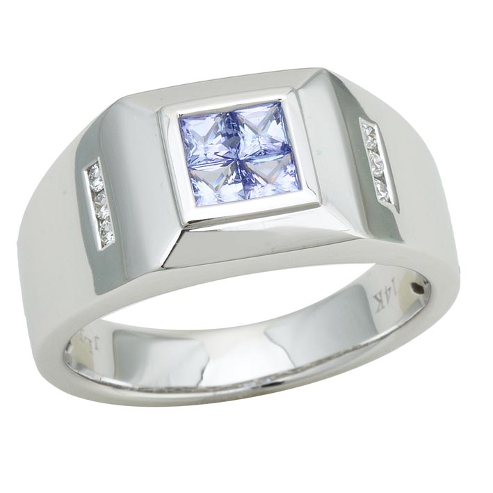 14k White Gold Men's .06ctw Diamond .80ct Tanzanite Ring at Tanzanite.com