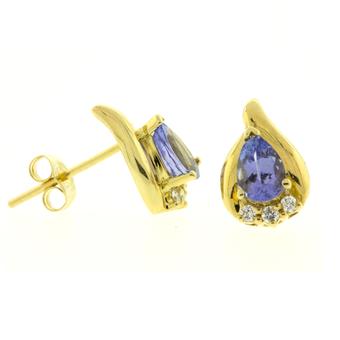 14k Yellow Gold .08ctw Diamond .84ct Tanzanite Earrings