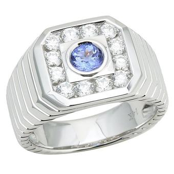 14k White Gold Men's 1ctw Diamond .55ct Tanzanite Ring at Tanzanite.com