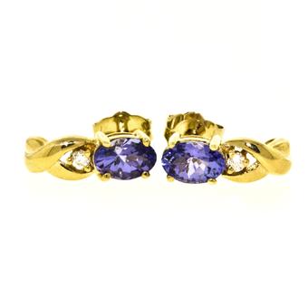 14k Yellow Gold .05ctw Diamond 1.10ct Tanzanite Earrings
